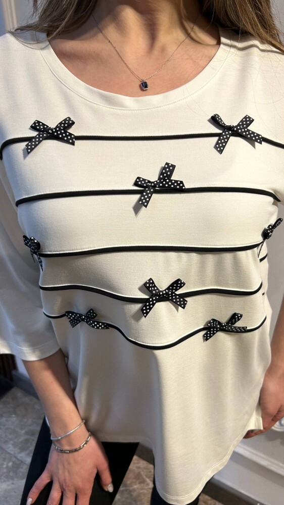 Blouse Ribbon Detail - White - 80858 | KAZEE (3-Piece Set XL-2XL-3XL) - 2