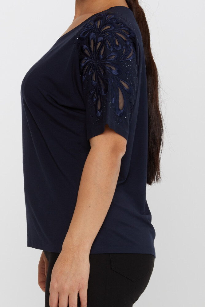 Blouse Sleeves Embroidered Navy Blue - 79916 | KAZEE (Set of 4 L-XL-2XL-3XL) - 4