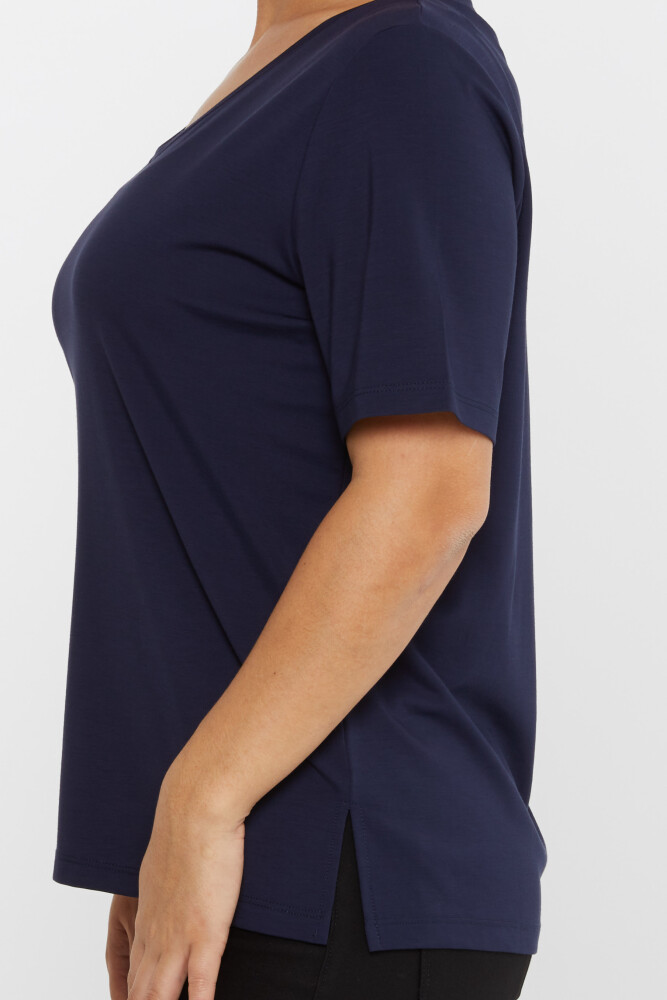 Blouse Slit Detail Navy Blue - 80015 | KAZEE (Set of 3 L-XL-2XL) - 4