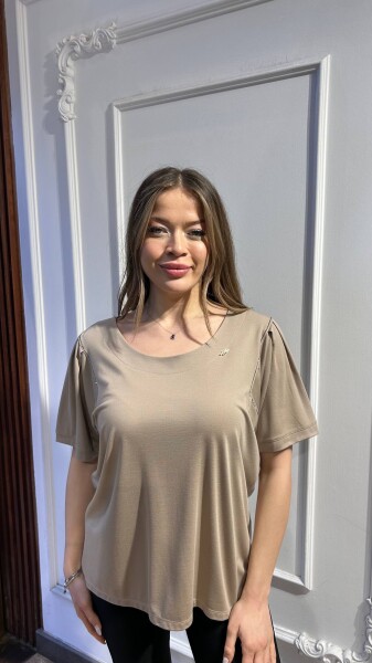 Blouse Stone Embellished Beige - 80068 | KAZEE (3-Piece Set L-XL-2XL) - KAZEE