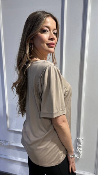 Blouse Stone Embellished Beige - 80068 | KAZEE (3-Piece Set L-XL-2XL) - 4