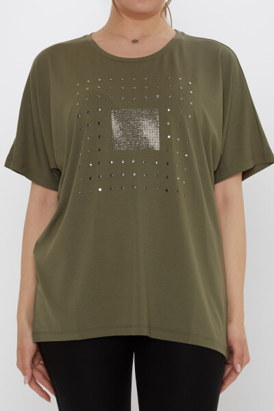 Blouse - Embellished with Stones - Khaki - 79603 | KAZEE (Set of 4: L-XL-2XL-3XL) - 3