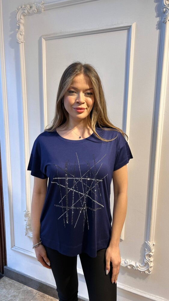 Blouse Stone Embellished Navy Blue - 80199 | KAZEE (3-Piece Set M-L-XL) - 1