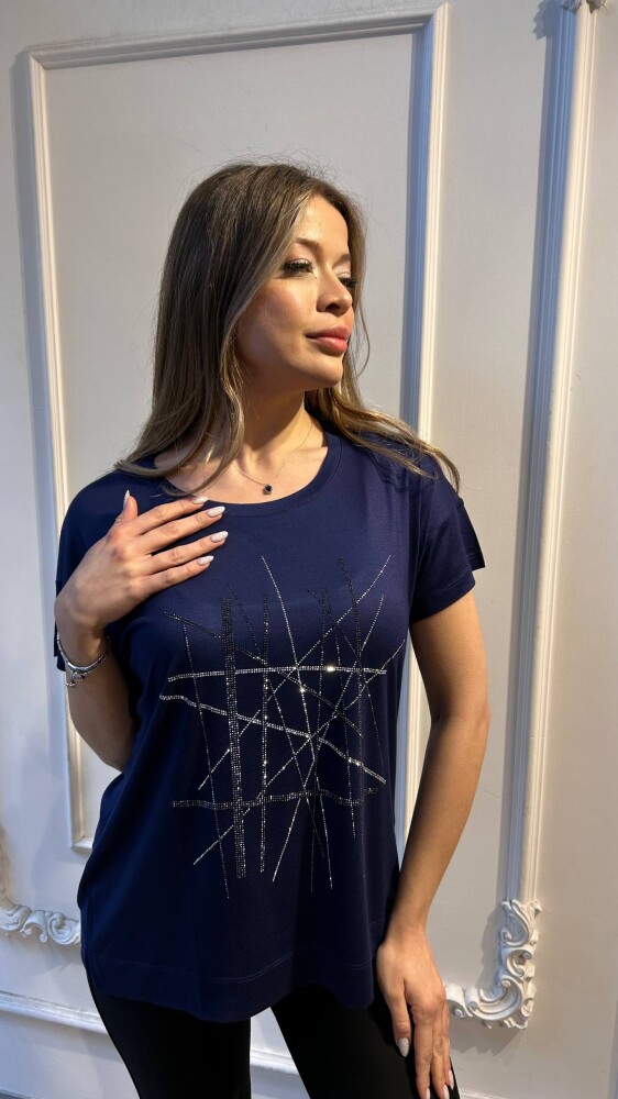 Blouse Stone Embellished Navy Blue - 80199 | KAZEE (3-Piece Set M-L-XL) - 2