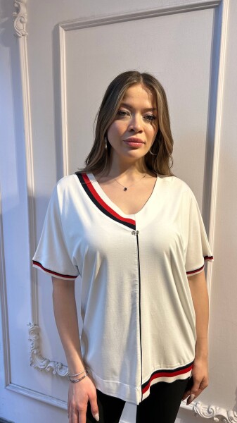 Blouse Stripe Detail, Ecru - 80072 | KAZEE (3-Piece Set M-L-XL) - Kazee (1)