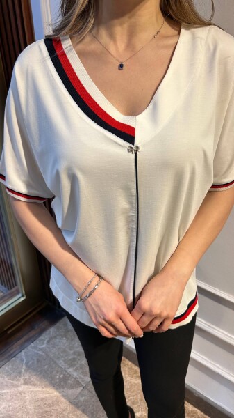 Blouse Stripe Detail, Ecru - 80072 | KAZEE (3-Piece Set M-L-XL) - 3