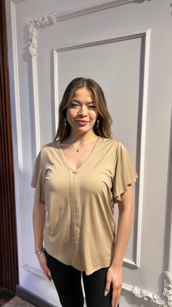 Blouse V Neck Beige - 80026 | KAZEE (Set of 3 M-L-XL) - Kazee