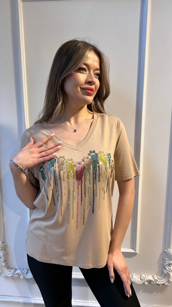 Blouse V Neck Beige - 80131 | KAZEE (Set of 3 M-L-XL) - 2