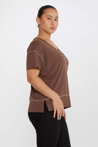 بلوز V یقه آستین کوتاه قهوه ای - 80002 | KAZEE (ست 3 M-L-XL) - 2