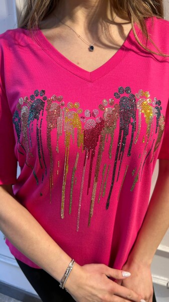 Blouse V-Neck Fuchsia - 80131 | KAZEE (3-Piece Set M-L-XL) - KAZEE (1)