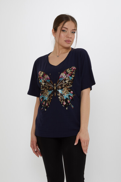 Blusa con motivo a farfalla blu navy - 80046 | KAZEE (Set di 3 L-XL-2XL) - 2