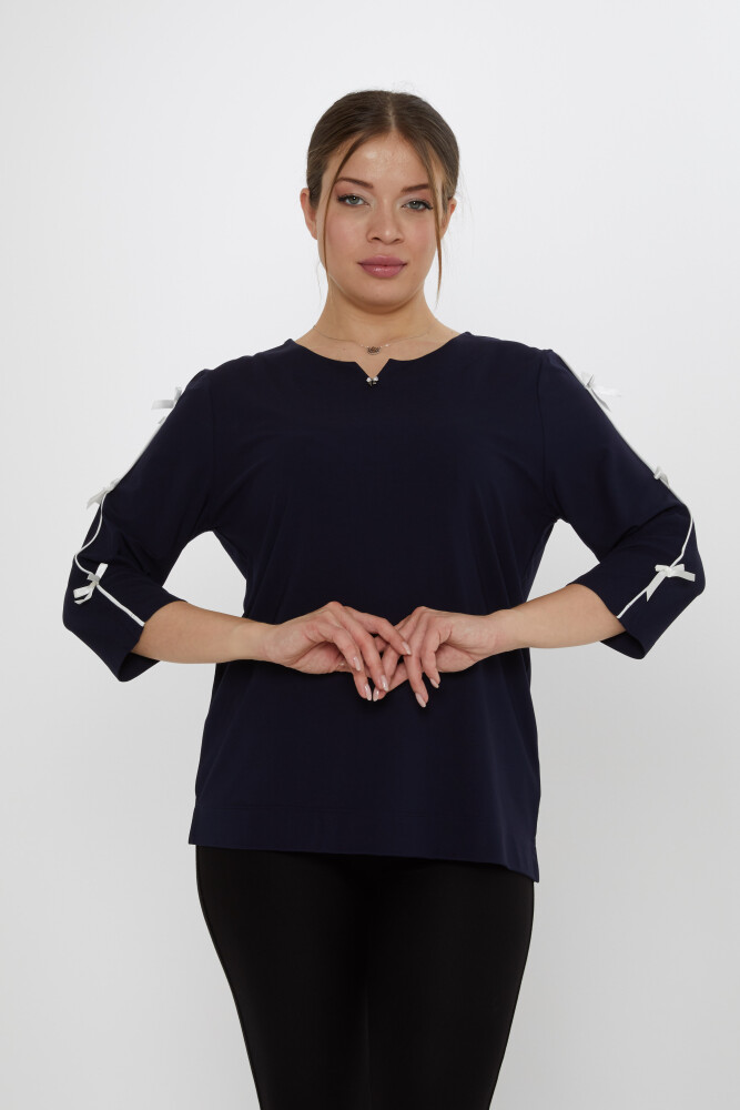 Blusa Detalle Lazo Manga Azul Marino - 80051 | KAZEE (Juego de 3 L-XL-2XL) - 1