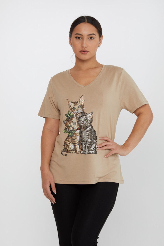 Blusa Estampada Gato Beige - 80103 | KAZEE (Juego de 3 tallas M-L-XL) - 2