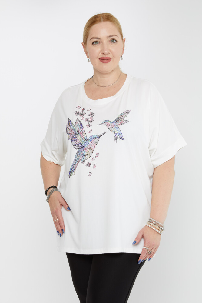 Blusa Estampada Pájaros Ecru - 79948 | KAZEE (Juego de 4 tallas M-L-XL-2XL) - 1
