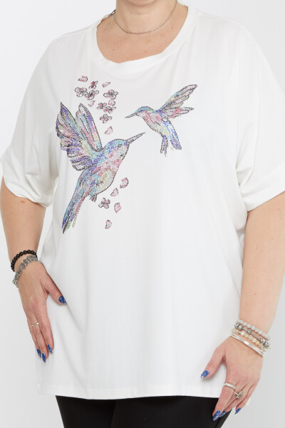 Blusa Estampada Pájaros Ecru - 79948 | KAZEE (Juego de 4 tallas M-L-XL-2XL) - 2