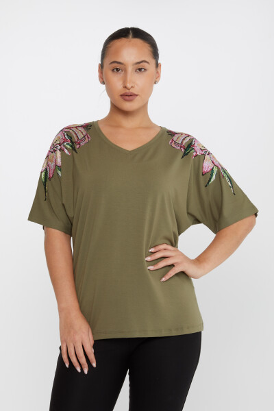 Blusa Fiore Pietra Ricamata Cachi - 79585 | KAZEE (Set di 4 M-L-XL-2XL) 
