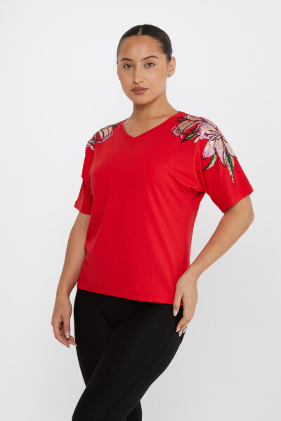Blusa Fiore Pietra Ricamato Rosso - 79585 | KAZEE (Set di 4 M-L-XL-2XL) 