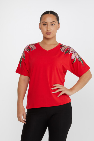 Blusa Fiore Pietra Ricamato Rosso - 79585 | KAZEE (Set di 4 M-L-XL-2XL) - 2