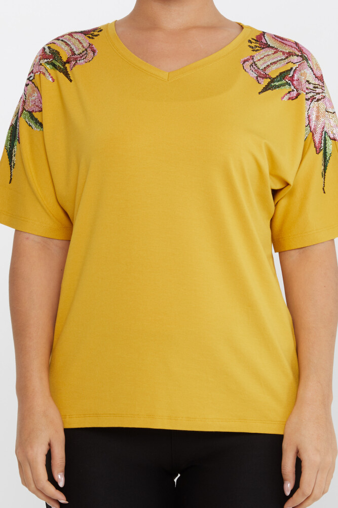 Blusa Flor Piedra Bordada Azafrán - 79585 | KAZEE (Juego de 4 tallas M-L-XL-2XL) - 3
