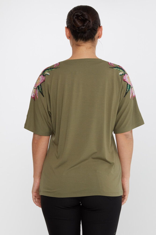 Blusa Flor Piedra Bordada Caqui - 79585 | KAZEE (Juego de 4 tallas M-L-XL-2XL) - 5