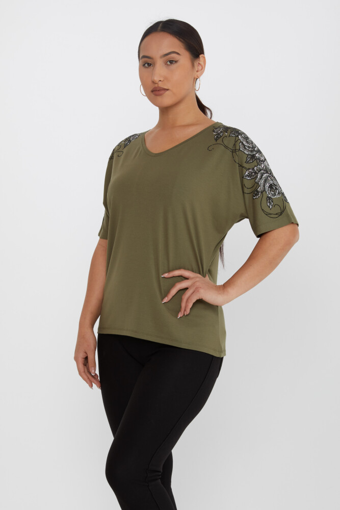 Blusa Flor Piedra Bordada Caqui - 80101 | KAZEE (Juego de 4 tallas L-XL-2XL-3XL) - 2