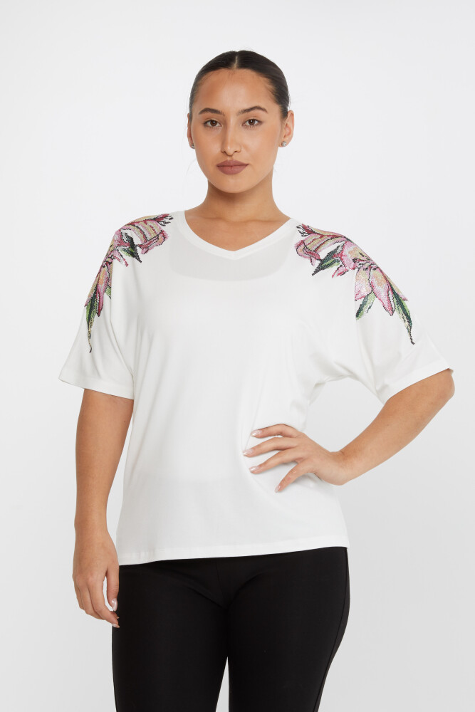 Blusa Flor Piedra Bordada Crudo - 79585 | KAZEE (Juego de 4 tallas M-L-XL-2XL) - 2