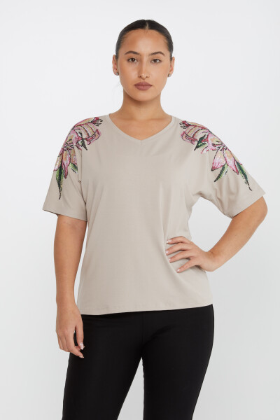 Blusa Flor Piedra Bordada Visón - 79585 | KAZEE (Juego de 4 tallas M-L-XL-2XL) - 2
