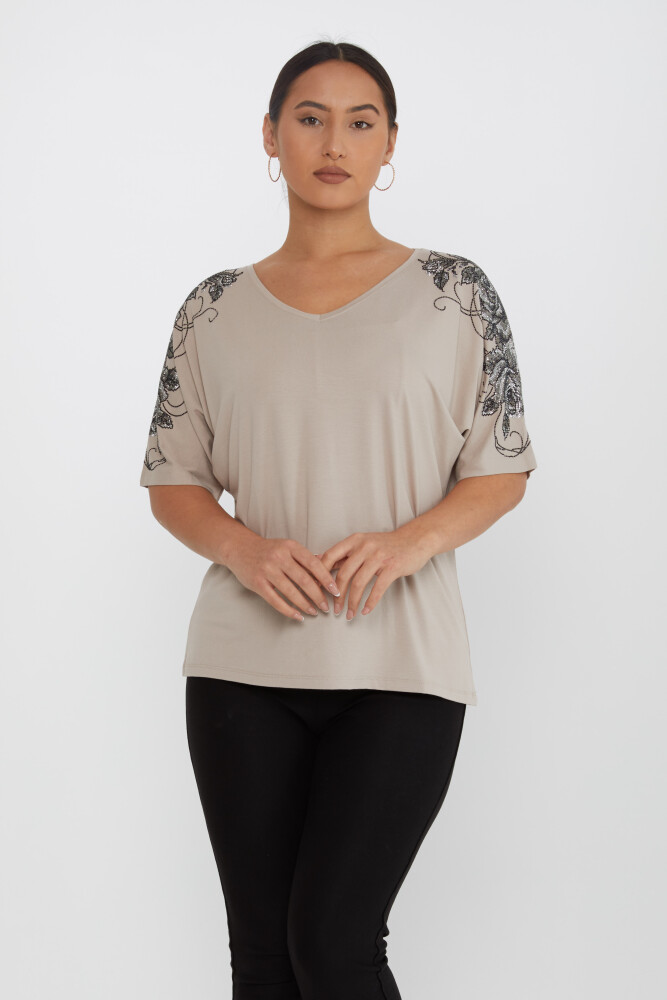 Blusa Flor Piedra Bordada Visón - 80101 | KAZEE (Juego de 4 tallas L-XL-2XL-3XL) - 1