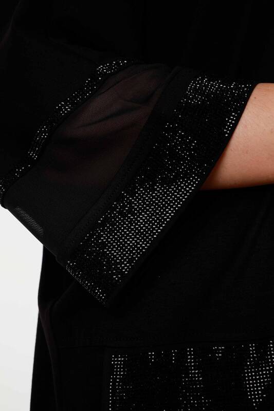 Venta al por mayor Blusa de mujer de tul con mangas detalladas bordadas en piedra - 77999 | kazee