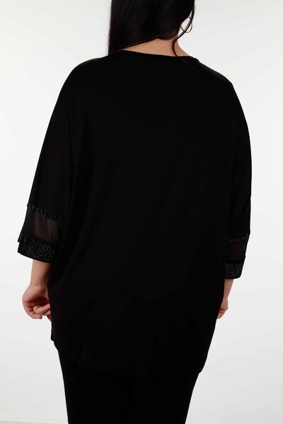 Venta al por mayor Blusa de mujer de tul con mangas detalladas bordadas en piedra - 77999 | kazee - Thumbnail