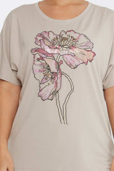 Blusa Piedra Color Visón Bordada - 79634 | KAZEE (Juego de 4 tallas M-L-XL-2XL) - 3