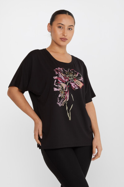 Blusa Pietra Colorata Ricamata Nera - 79634 | KAZEE (Set di 4 M-L-XL-2XL) - 2