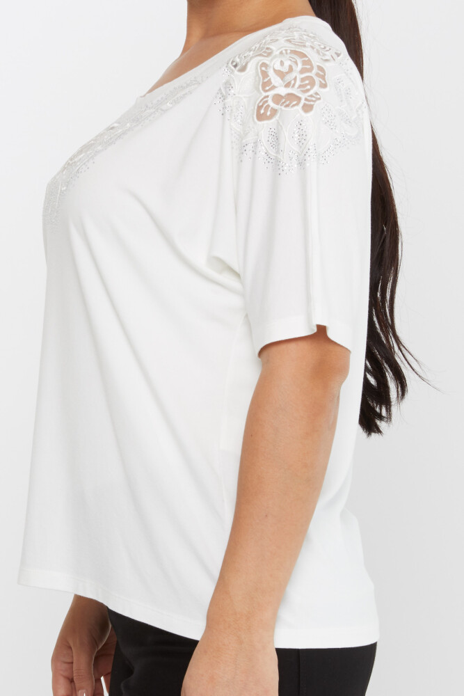 Blusa Ricamo Rosa Ecrù - 80062 | KAZEE (Set di 4 L-XL-2XL-3XL) - 4