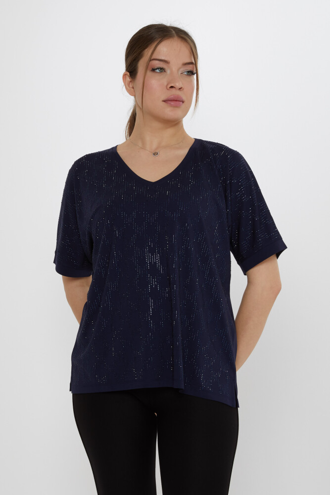 Blusa Stone Ricamata Blu Navy - 80007 | KAZEE (Set di 3 L-XL-2XL) - 1