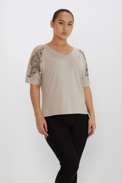 Bluse mit Ärmeldetail und Steinstickerei aus Nerz – 79092 | KAZEE (4er-Set L-XL-2XL-3XL) - 2