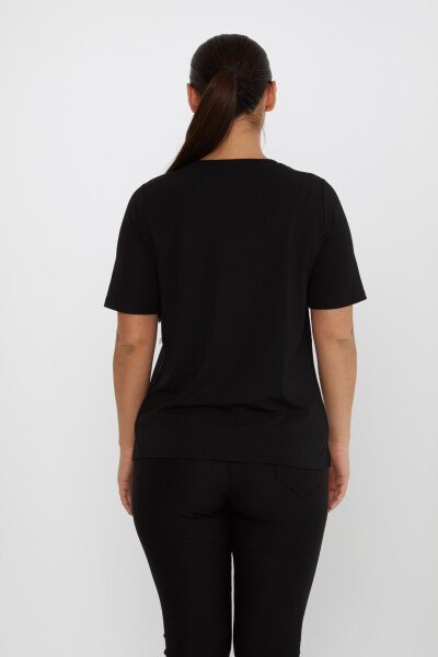 Bluse mit Schleifenmuster, kurzärmlig, Schwarz – 80050 | KAZEE (3er-Set M-L-XL) - 5