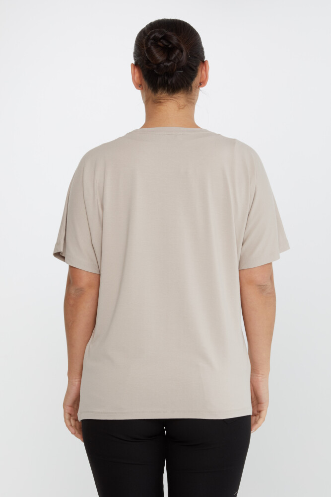 Bluse mit farbigen Steinen bestickt, kurze Ärmel, Nerz - 79634 | KAZEE (4er-Set M-L-XL-2XL) - 5