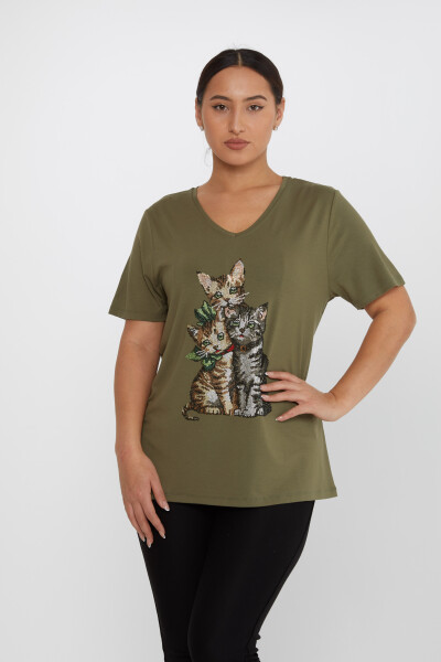 Bluse Katzenmuster Bunt Stein Khaki - 80103 | KAZEE (3er-Set M-L-XL) - 2