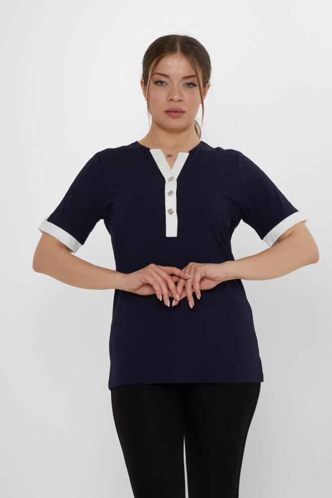 Bluse Kurzarm Marineblau - 80024 | KAZEE (3er-Set M-L-XL) - 1