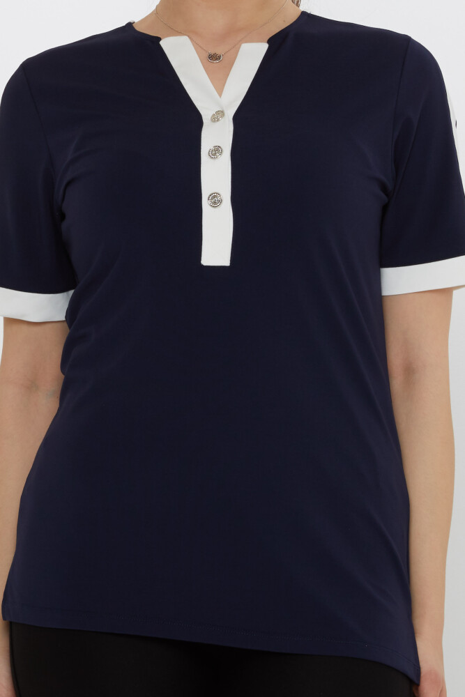 Bluse Kurzarm Marineblau - 80024 | KAZEE (3er-Set M-L-XL) - 3