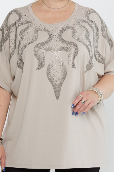 Bluse Kurzarm Rundhals Nerz - 79629 | KAZEE (4er-Set M-L-XL-2XL) - 2