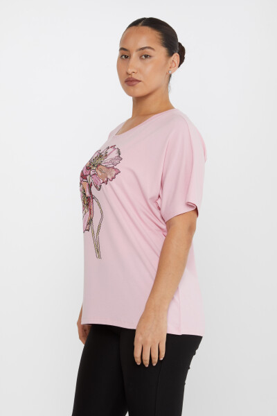 Bluse mit farbigen Steinen bestickt, kurze Ärmel, Rosa – 79634 | KAZEE (4er-Set M-L-XL-2XL) - 2