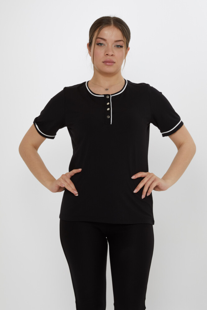Bluse mit Knopfdetail Schwarz - 80049 | KAZEE (3er-Set M-L-XL) - 2
