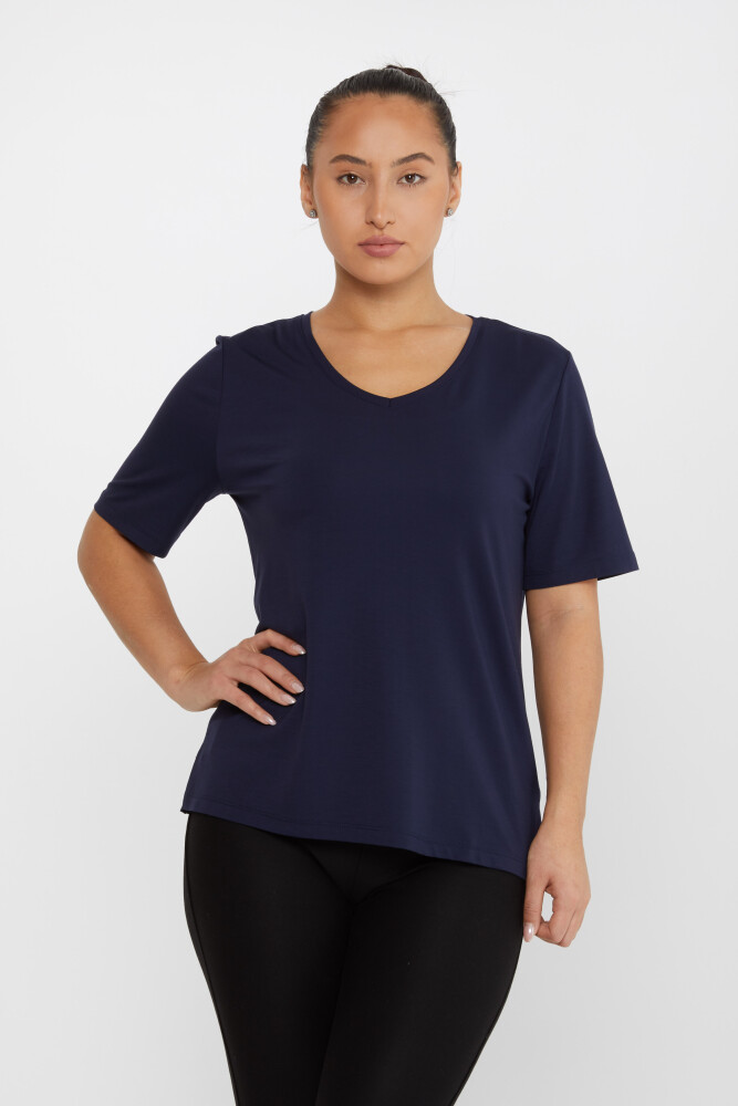 Bluse mit Schlitzdetail und kurzen Ärmeln, Marineblau – 80015 | KAZEE (3er-Set L-XL-2XL) - 1