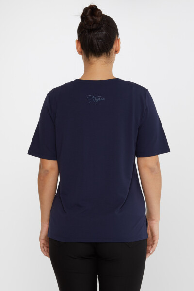 Bluse mit Schlitzdetail und kurzen Ärmeln, Marineblau – 80015 | KAZEE (3er-Set L-XL-2XL) - 5