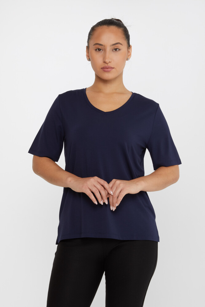 Bluse mit Schlitzdetail und kurzen Ärmeln, Marineblau – 80015 | KAZEE (3er-Set L-XL-2XL) - 2