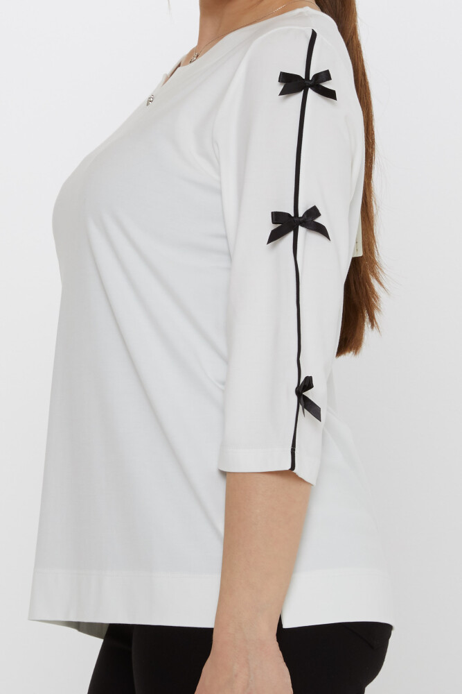 Bluse mit Schleifendetail am Ärmel Ecru - 80051 | KAZEE (3er-Set L-XL-2XL) - 4