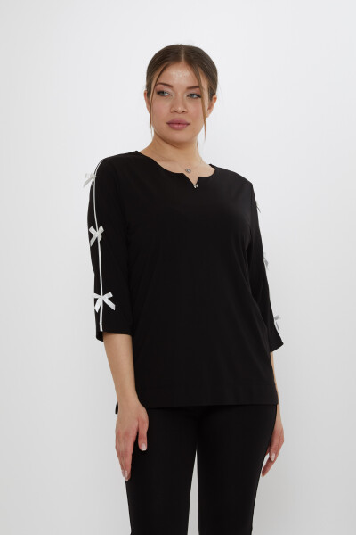 Bluse mit Schleifendetail am Ärmel Schwarz - 80051 | KAZEE (3er-Set L-XL-2XL) - Kazee (1)