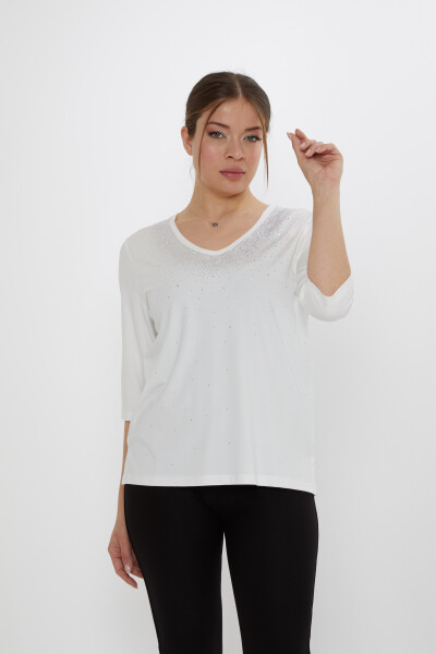 Bluse mit Steinstickerei Ecru - 80034 | KAZEE (3er-Set M-L-XL) - Kazee (1)