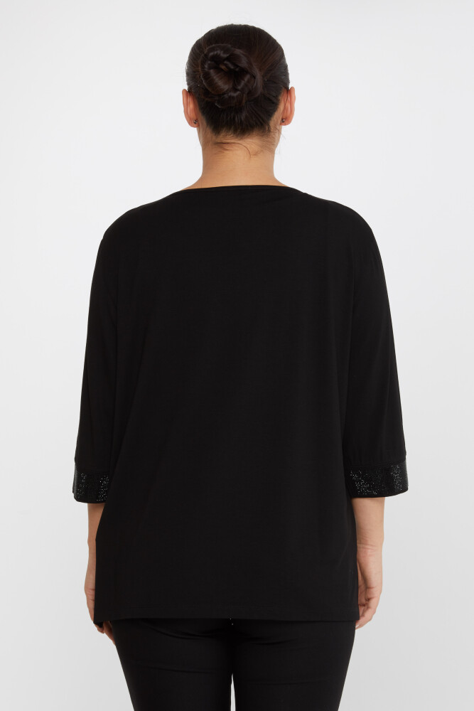 Bluse mit Steinstickerei und V-Ausschnitt, Schwarz – 79395 | KAZEE (3er-Set L-XL-2XL) - 5